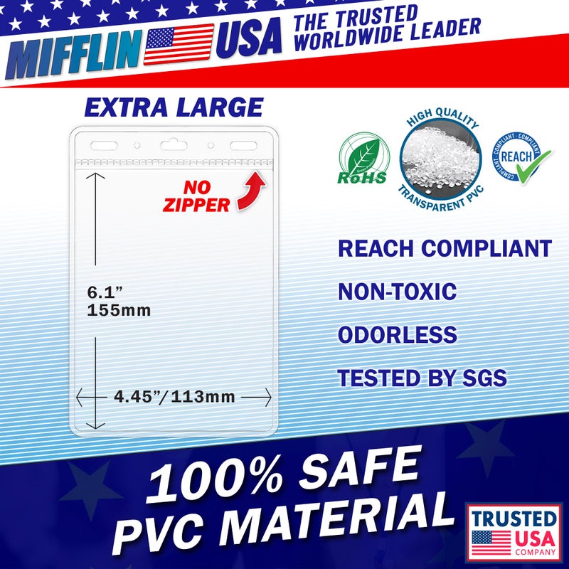 Mifflin-USA Passport & Card Holders (Clear, 4x6 Inches, 100 Pack), Extra Large ID Name Badge Holder, Zipperless Vertical Plastic Card Holders - Image 3